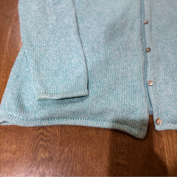LLBean Blue Marled tight Knit 100%Cotton Cardigan xl heavy pearl buttons vintage - Picture 2 of 9